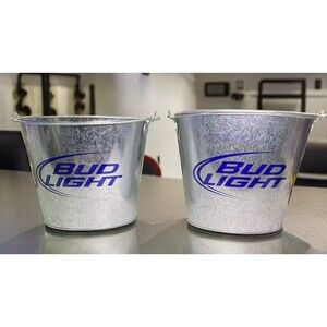 2 - Bud Light Metal Beer Ice Pail Bucket NEW